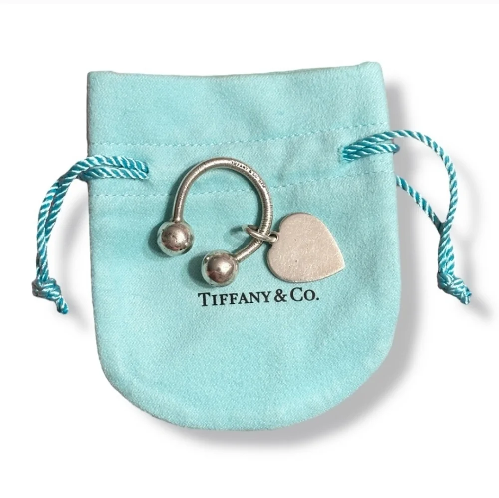 TIFFANY & CO. Sterling Silver Screwball Horseshoe Keyring Heart Charm VINTAGE